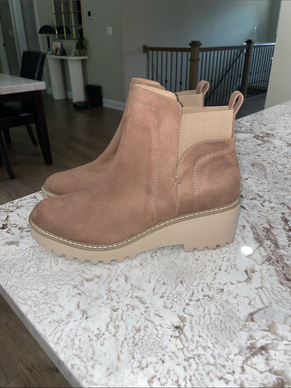 Dolce Vita Taupe Suede Platform Chelsea Booties